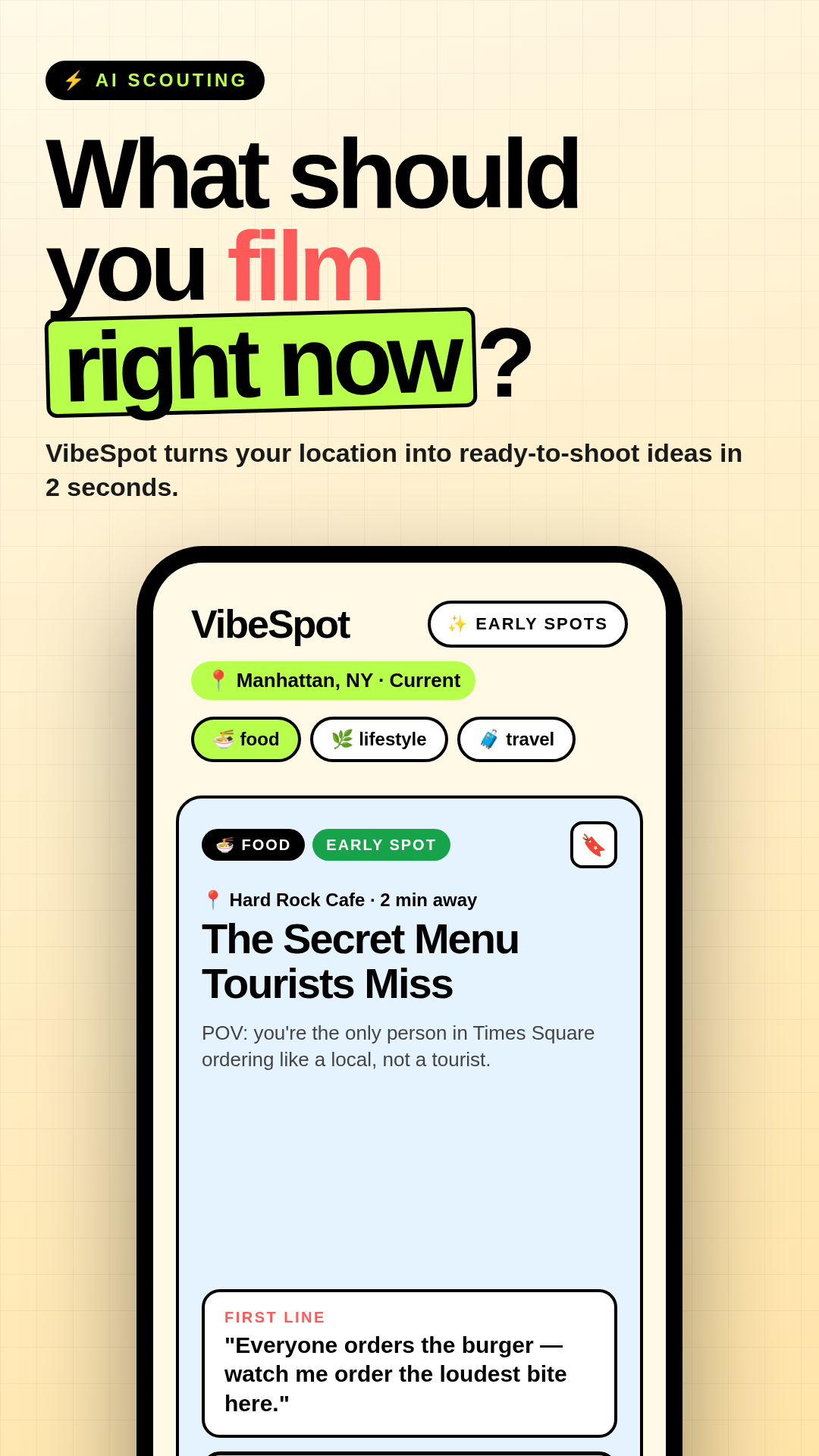 VibeSpot Feed showing content idea card
