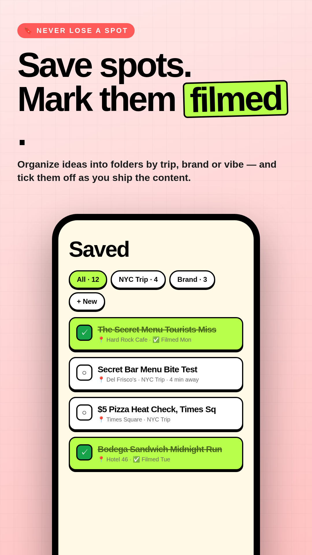 Saved ideas in folders